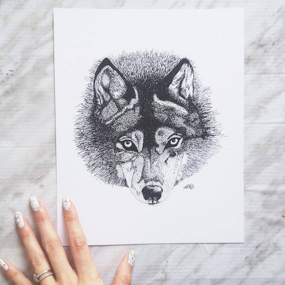 Black And White Wolf Drawing